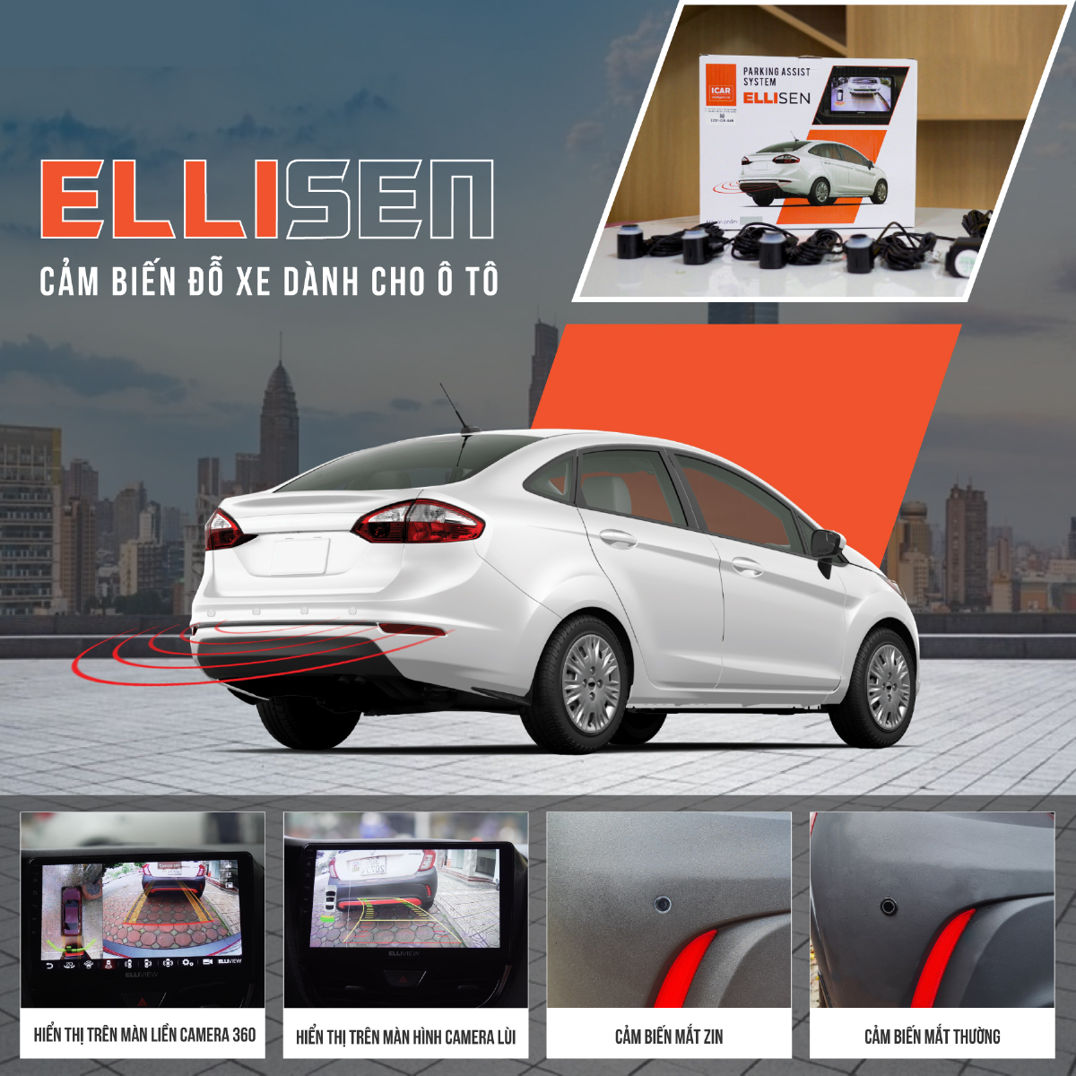 Cảm biến đỗ xe ICAR Ellisen E11 4 mắt zin